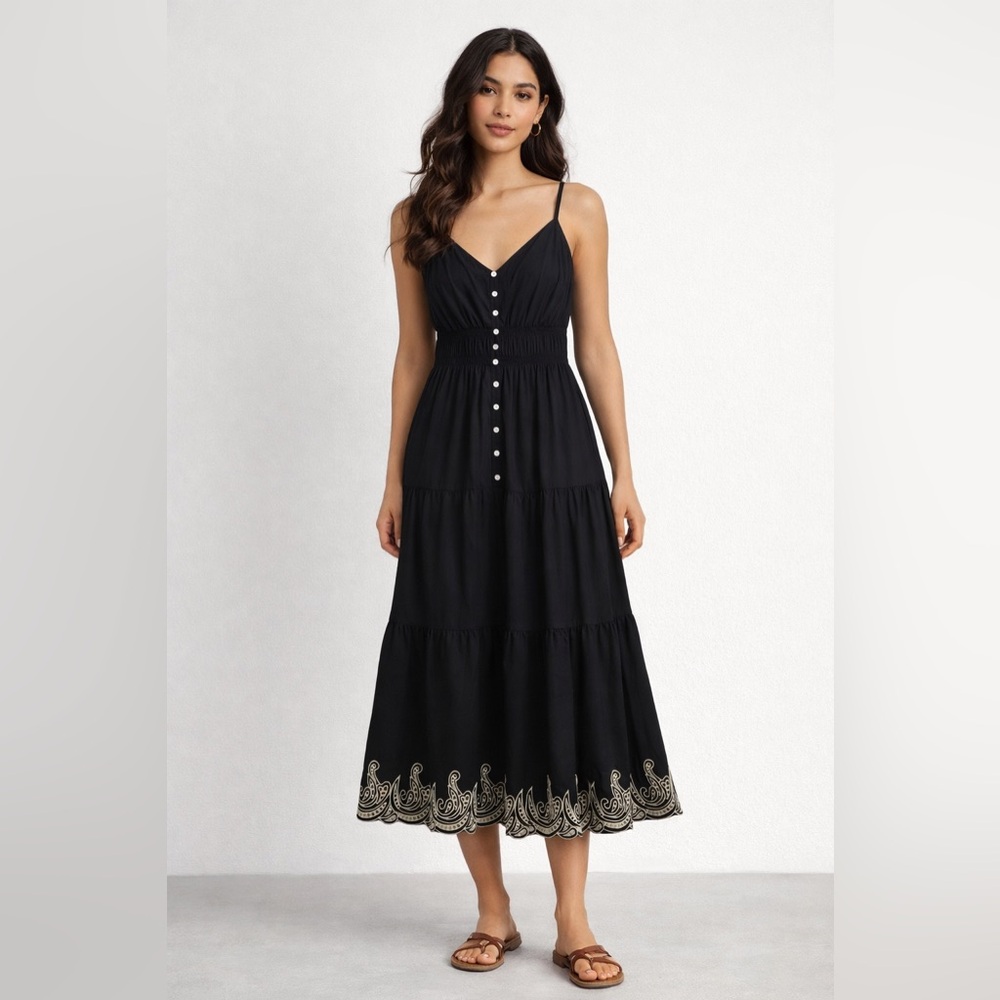 GAP Black Maxi Dress with Embroidered Hem